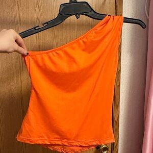 SHEIN One-Shoulder Neon Orange Bodycon Dress